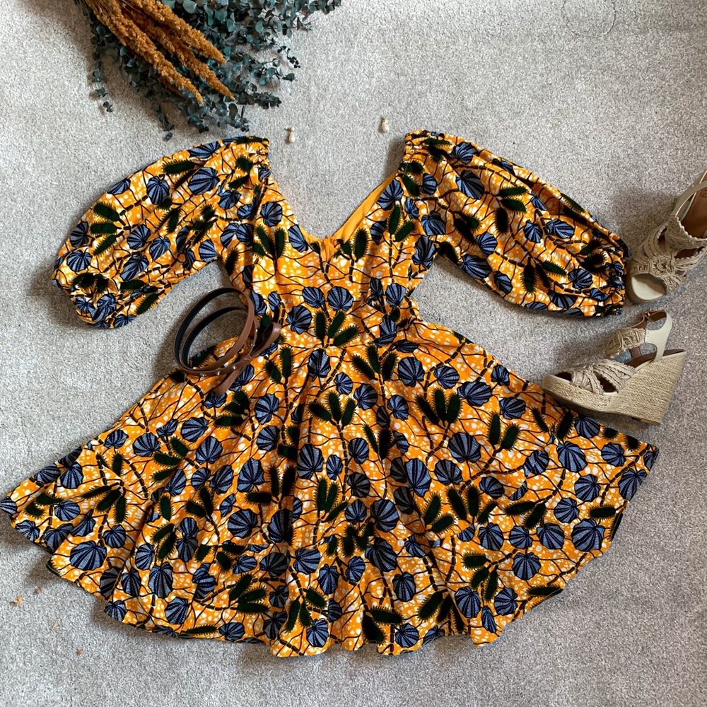 ORANGE MINI  FLORAL DRESS PRINTS PATTERN POCKETS SIDE small